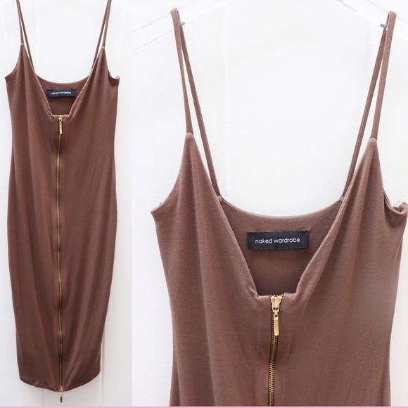 naked wardrobe Dresses & Skirts - Naked Wardrobe Zipper Front Midi Dress Tan SMALL
